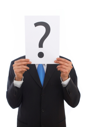 businessman with question mark sign on white background
