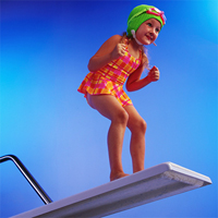 Little Girl About to Dive from Diving Board into Pool