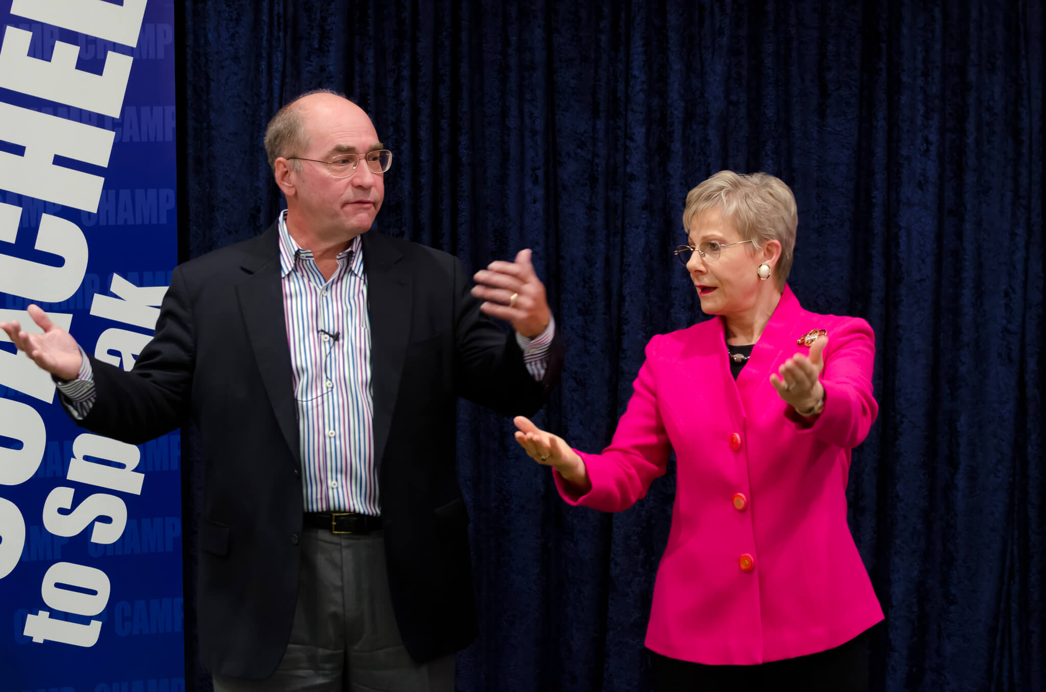 Executive Speech Coach & Creator of FrippVT, Patricia Fripp in Action Photo of Coaching with Client